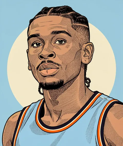Illustration adapted from photos by Sandro Halank, All-Pro Reels (CC BY-SA 2.0, CC BY-SA 4.0); licensed CC BY-SA 4.0 Illustrated portrait of Shai Gilgeous-Alexander