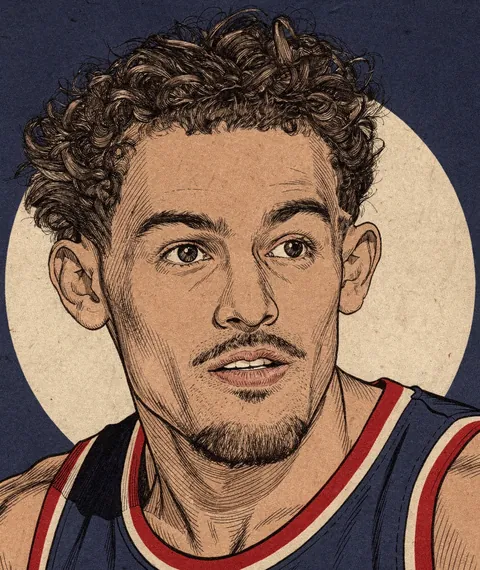Illustration adapted from photos by Erik Drost (CC BY 2.0) Illustrated portrait of Trae Young